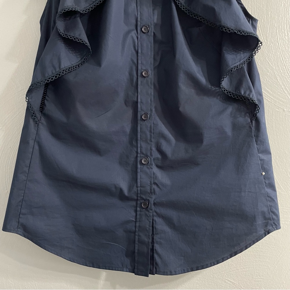 Pearl Navy Ruffle Sleeveless Button-Front Blouse - Picture 4 of 14